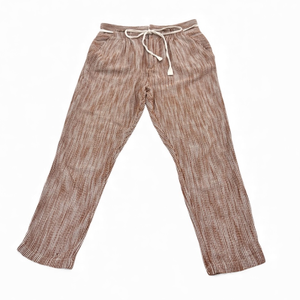 Free People Light at Sunrise Pants Beige Stripe Crop Jogger Size 8